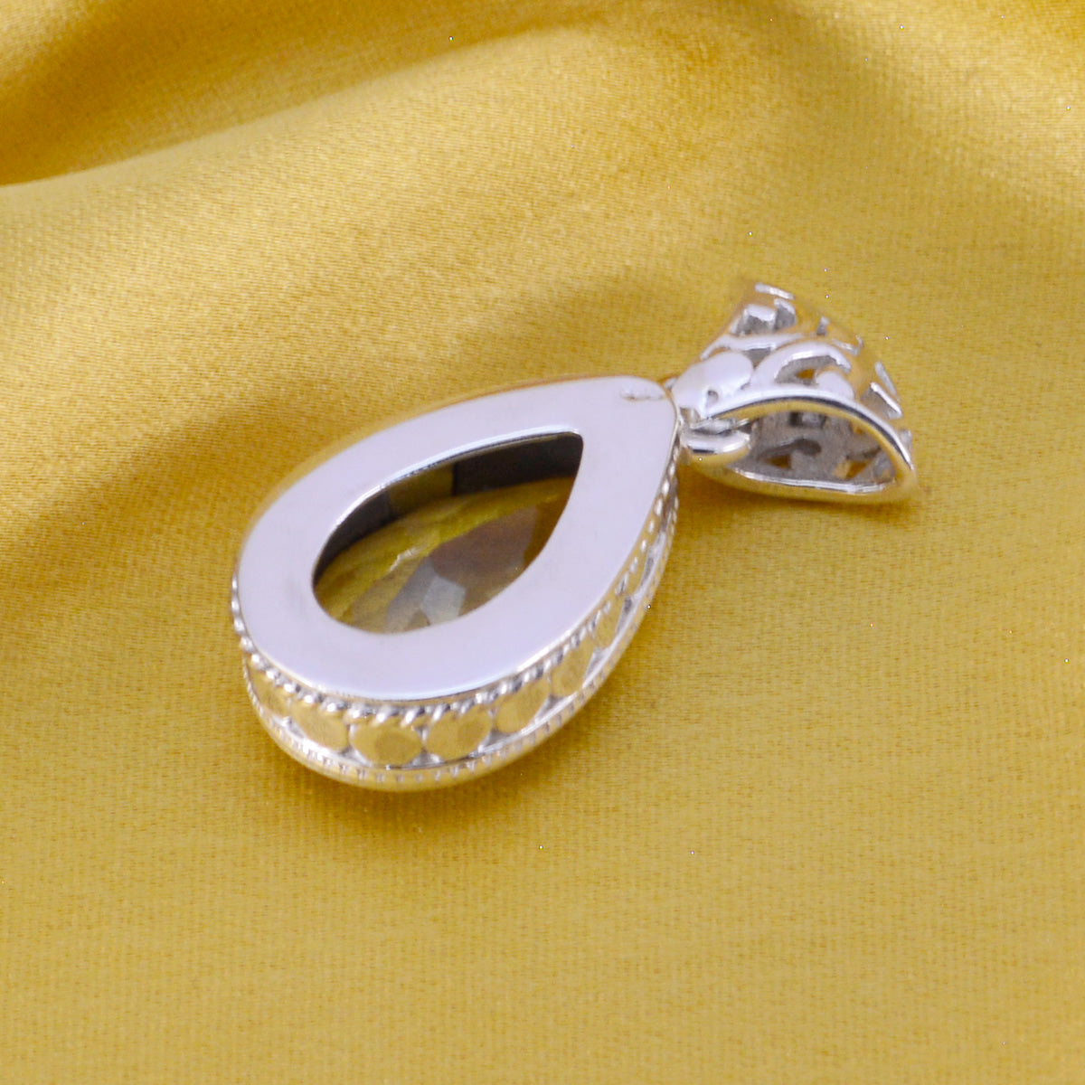 Riyo Real Gemstones Pear checker Yellow Lemon Quartz 925 Silver Pendant engagement gift