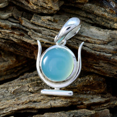 Riyo Real Gemstones Round Cabochon Aqua Aqua Chalcedony Solid Silver Pendant children day gift