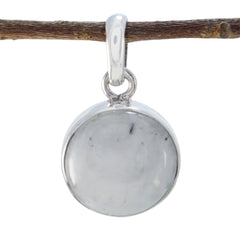 Riyo Real Gemstones Round Cabochon White Rainbow Moonstone Sterling Silver Pendant mothers day gift