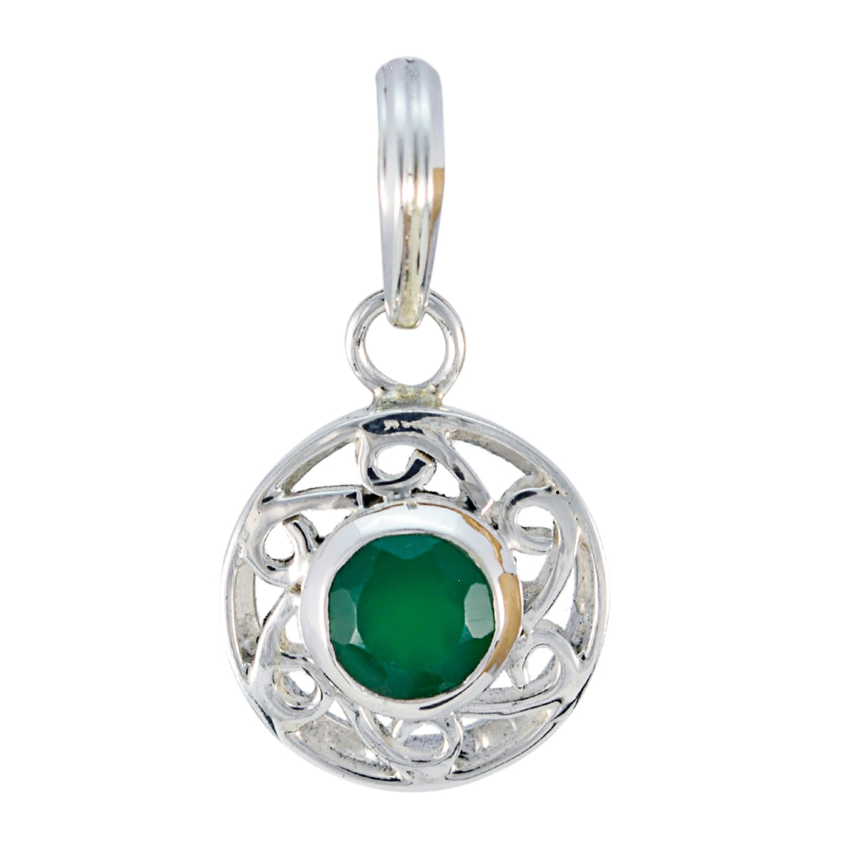Riyo Real Gemstones Round Faceted Green Green Onyx Solid Silver Pendants mother gift