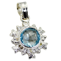 Riyo Real Gemstones Round checker Blue Blue Topaz 925 Silver Pendants sister gift