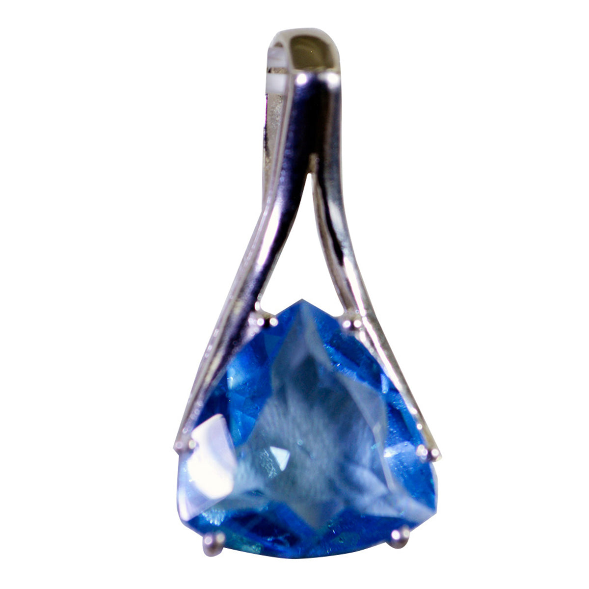 Riyo Real Gemstones Triangle Faceted Blue Blue Topaz Solid Silver Pendants handmade gift