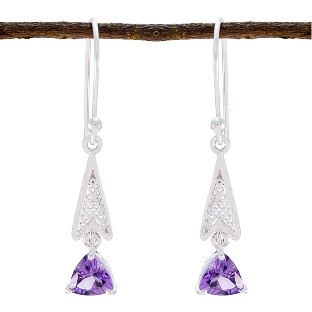 Riyo Real Gemstones Triangle Faceted Purple Amethyst Silver Earrings gift for black Friday