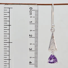 Riyo Real Gemstones Triangle Faceted Purple Amethyst Silver Earrings gift for black Friday