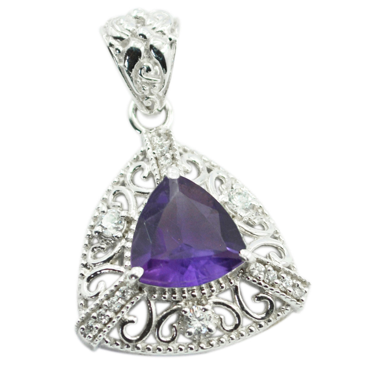 Riyo Real Gemstones Triangle Faceted Purple Amethyst Solid Silver Pendant gift for mom birthday