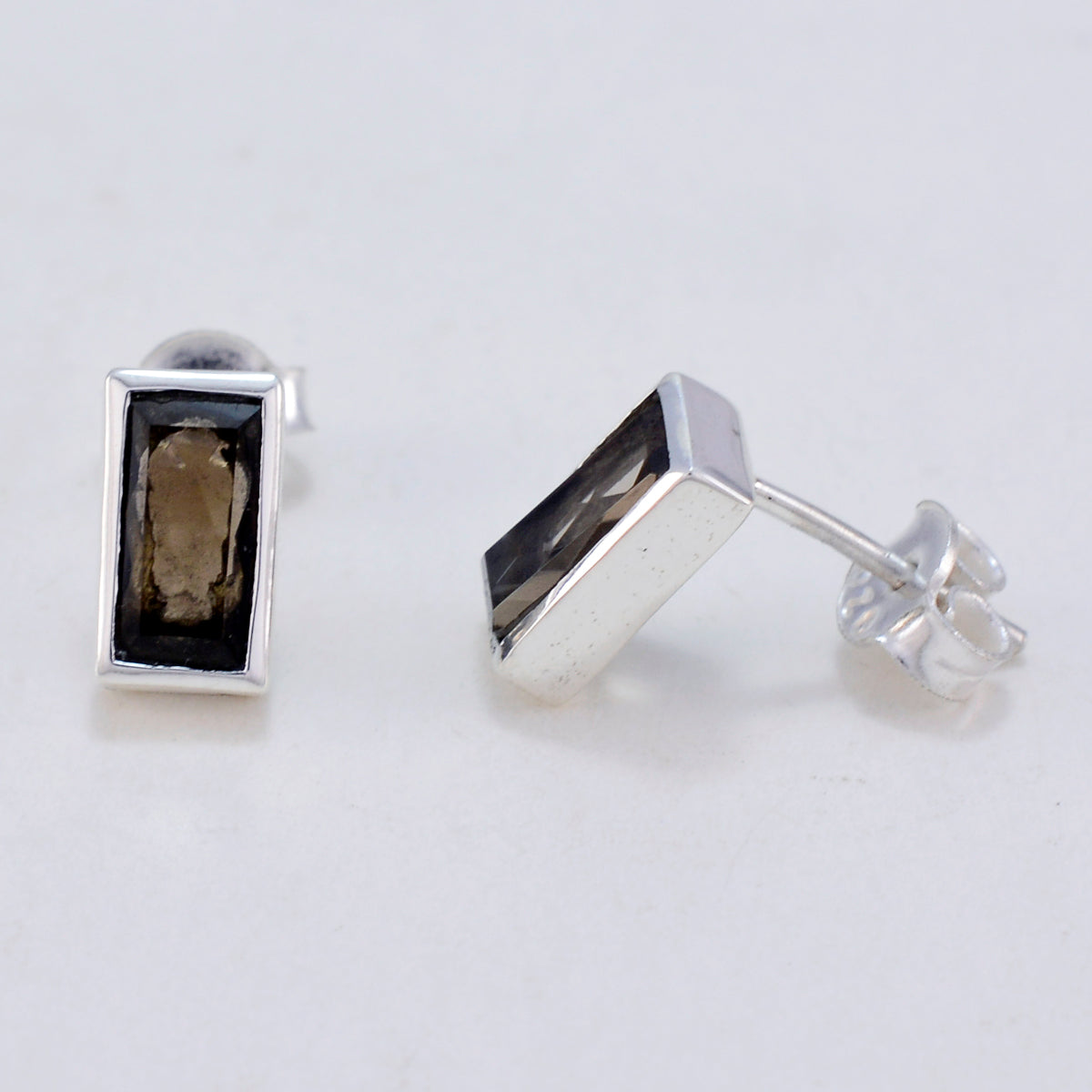Riyo Real Gemstones baguette Faceted Brown Smokey Quartz Silver Earrings daughter's day gift