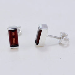 Riyo Real Gemstones baguette Faceted Red Garnet Silver Earring gift for new years day