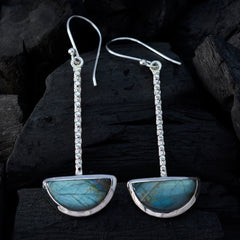 Riyo Real Gemstones fancy Cabochon Grey Labradorite Silver Earrings handmade gift