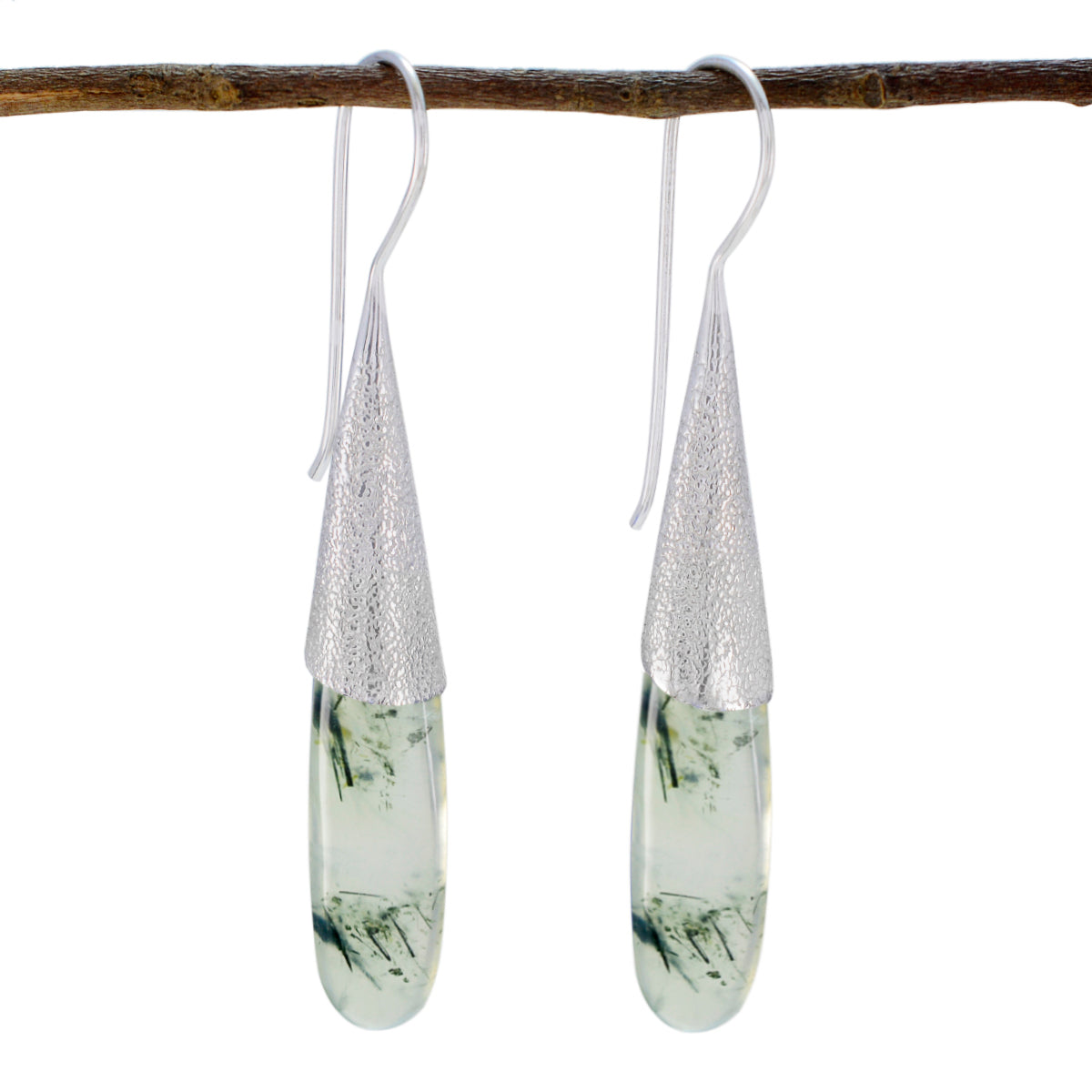 Riyo Real Gemstones fancy Cabochon Light Green Prehnite Silver Earrings gift for mother's day