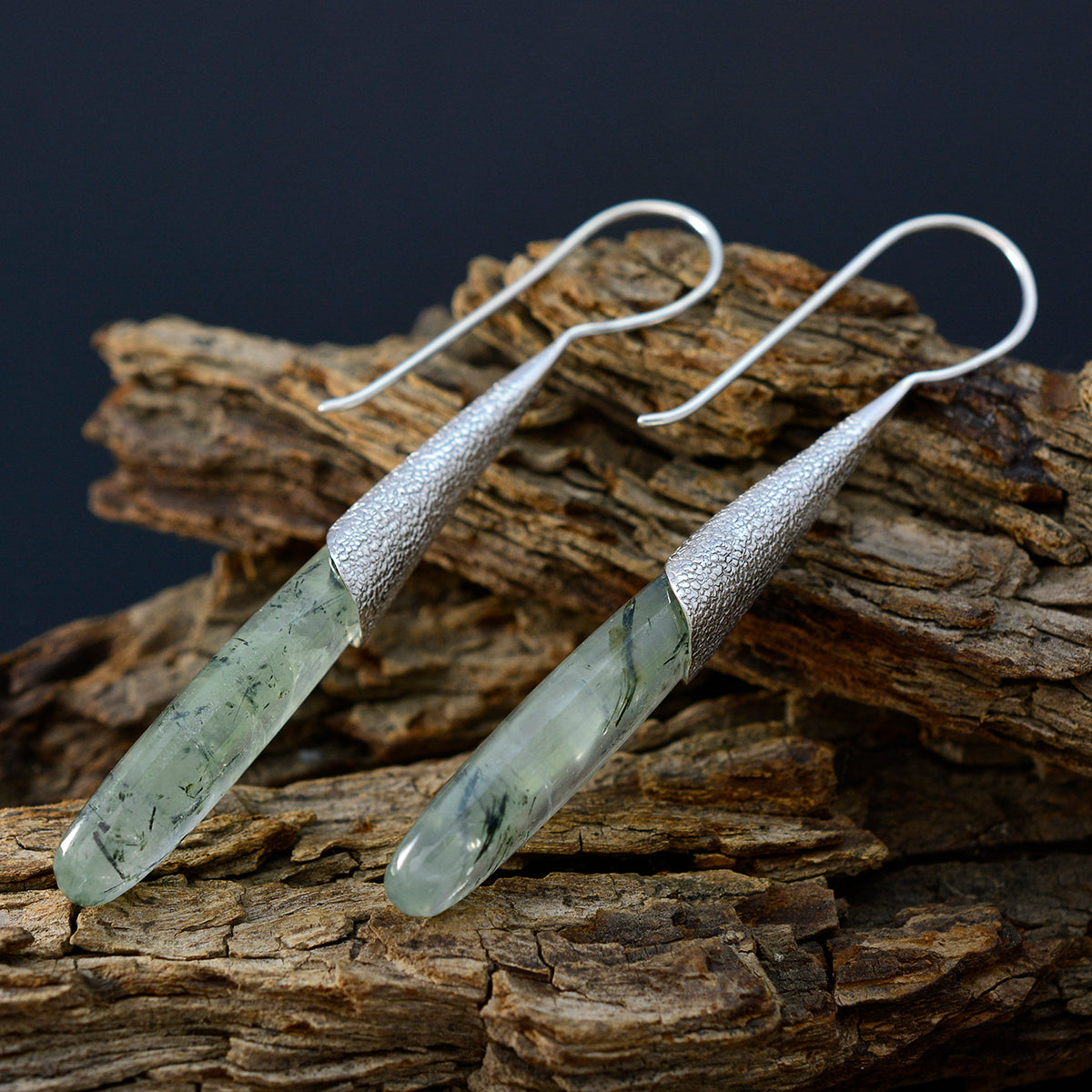 Riyo Real Gemstones fancy Cabochon Light Green Prehnite Silver Earrings gift for mother's day
