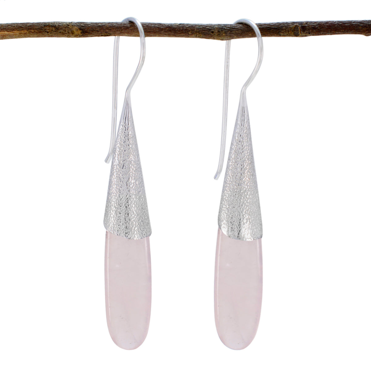 Riyo Real Gemstones fancy Cabochon Pink Rose Quartz Silver Earring christmas gift