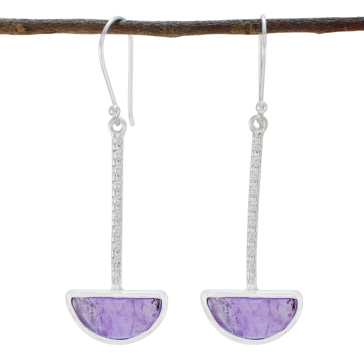 Riyo Real Gemstones fancy Cabochon Purple Amethyst Silver Earrings gift for mom birthday