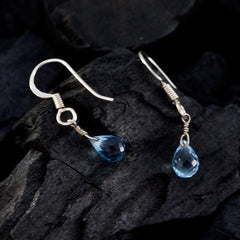 Riyo Real Gemstones fancy Checker Blue Topaz Silver Earring gift for b' day