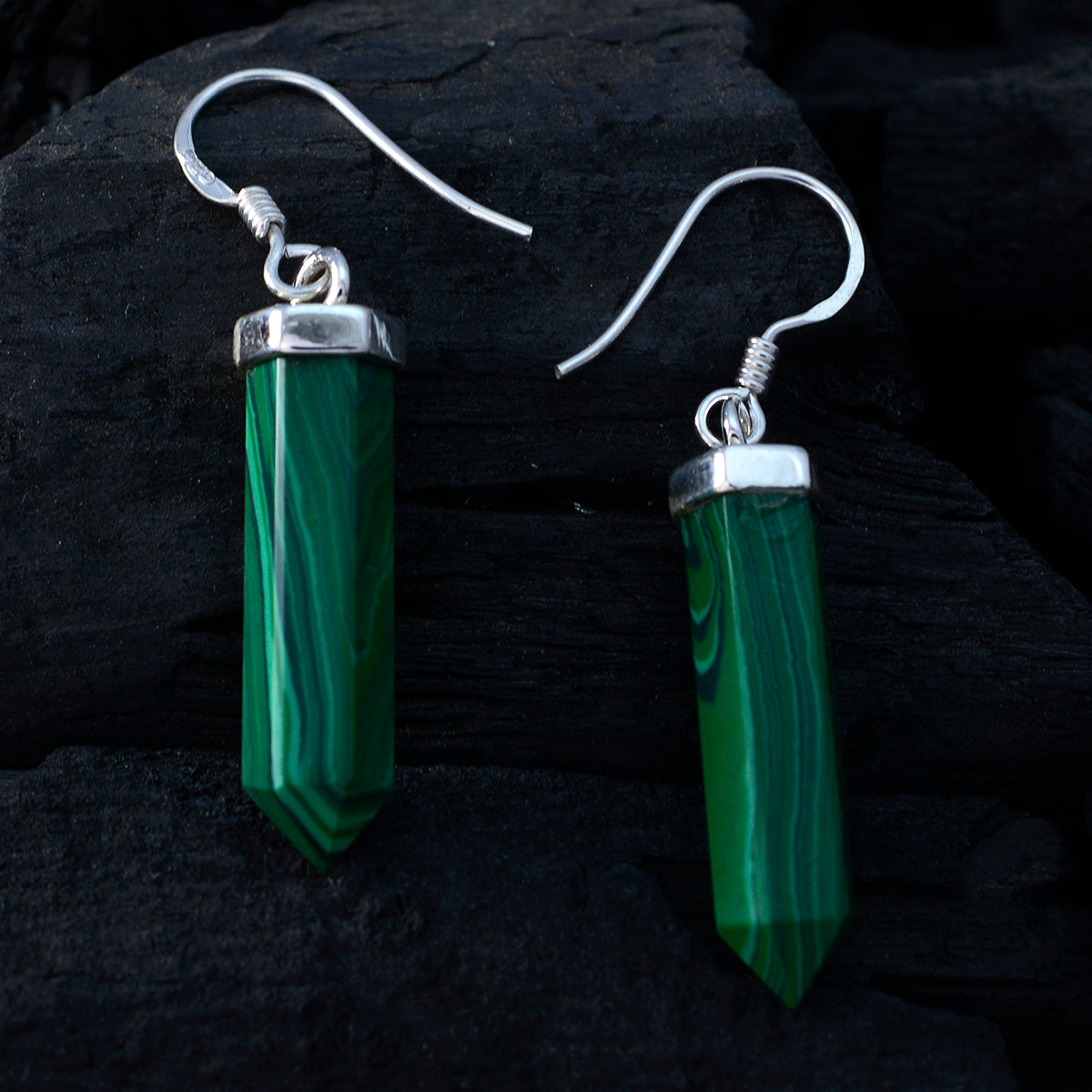 Riyo Real Gemstones fancy Faceted Green Malachatie Silver Earrings gift for st. patricks day