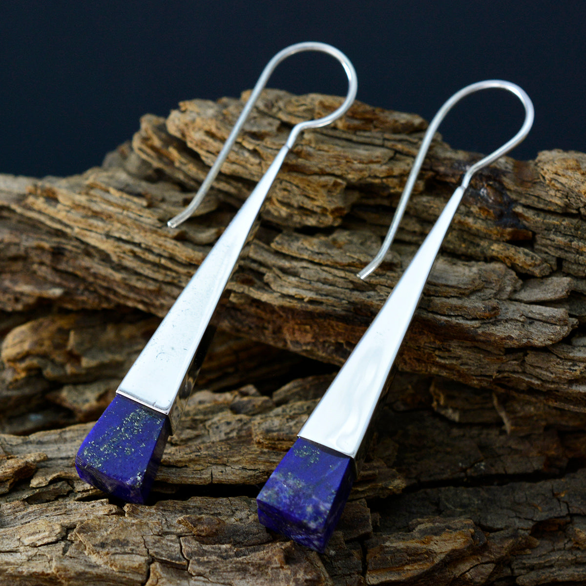 Riyo Real Gemstones fancy Faceted Nevy Blue Lapis Lazuli Silver Earrings gift for women