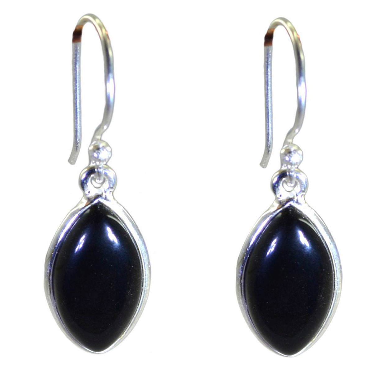 Riyo Real Gemstones marquise Cabochon Black Onyx Silver Earring christmas gifts