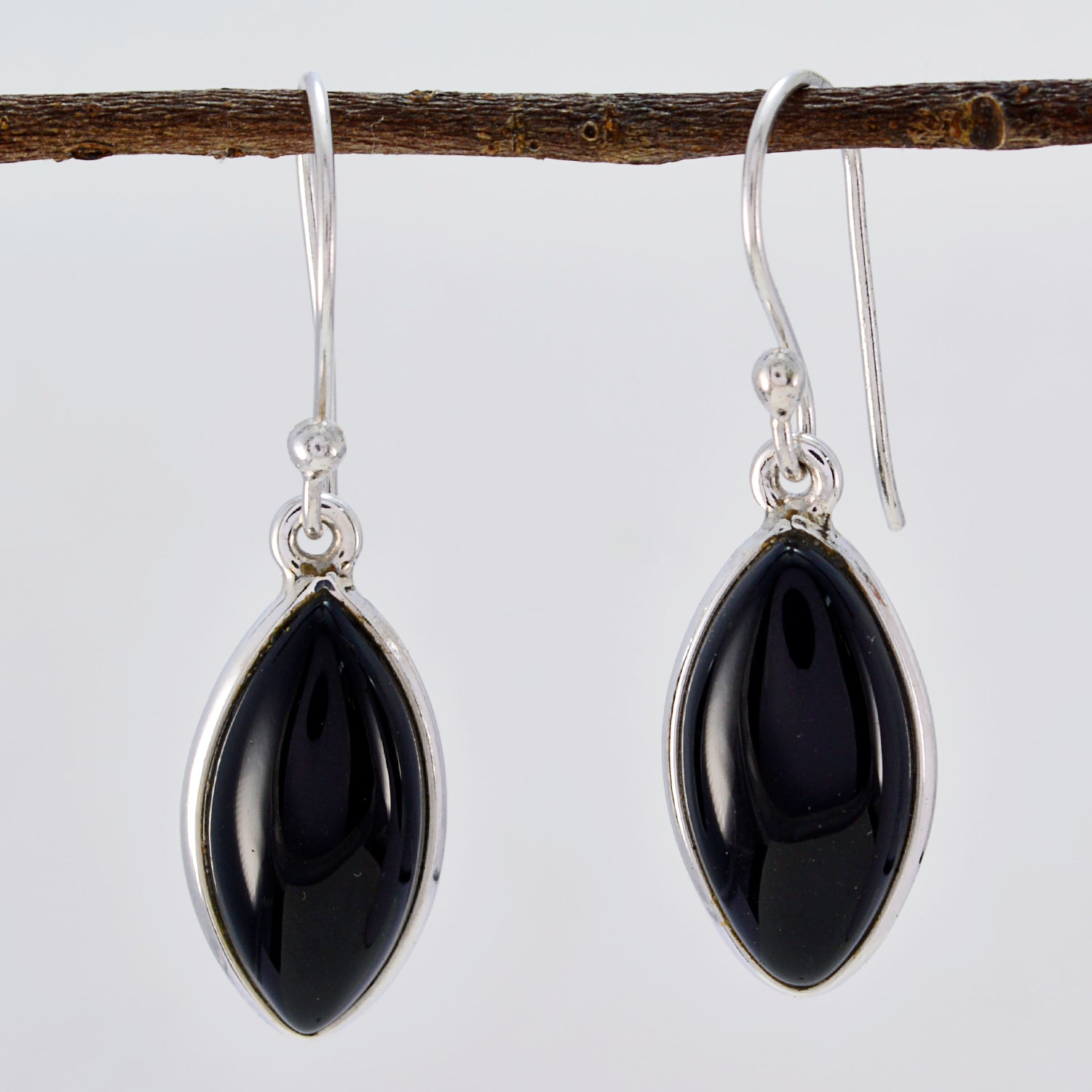 Riyo Real Gemstones marquise Cabochon Black Onyx Silver Earring christmas gifts