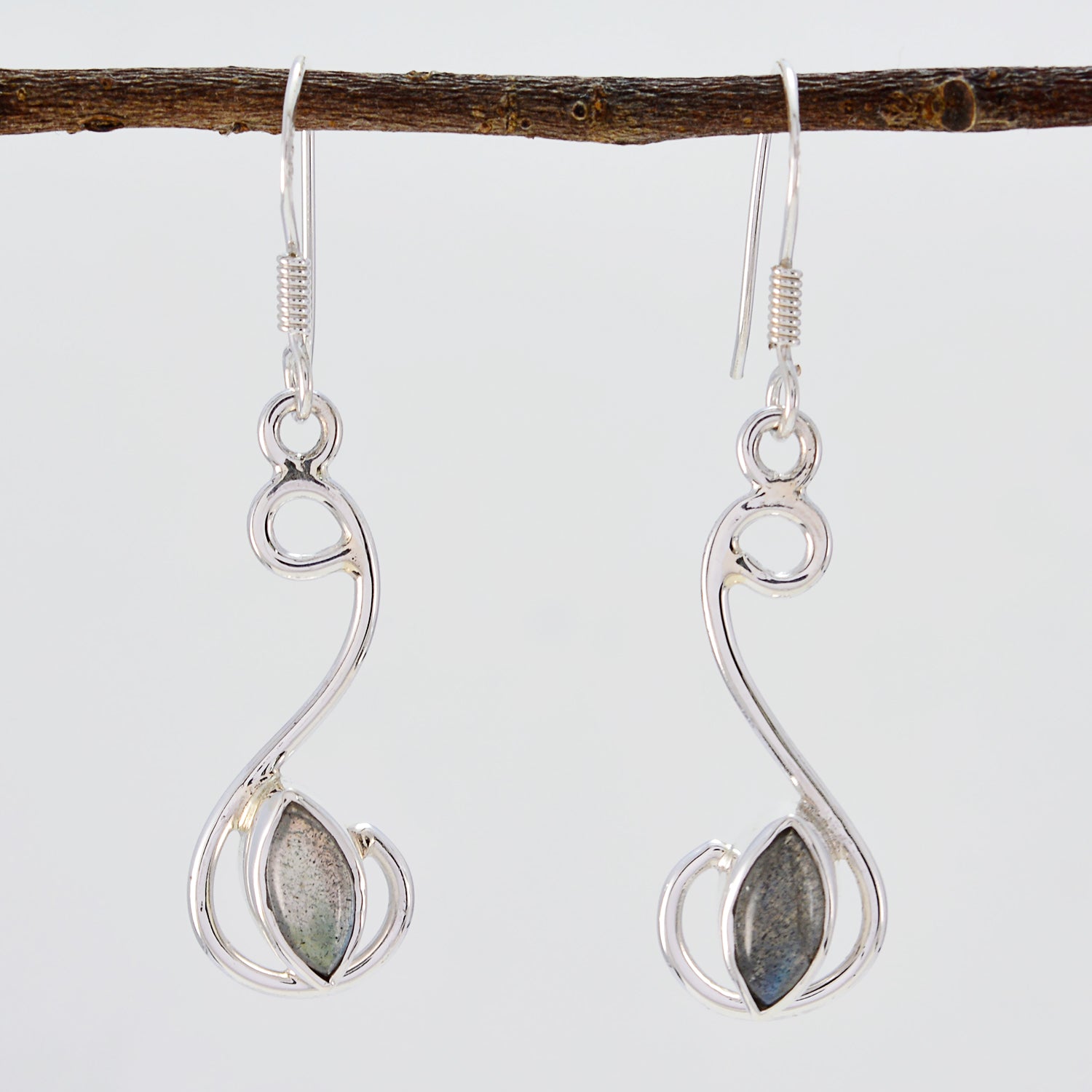 Riyo Real Gemstones marquise Cabochon Grey Labradorite Silver Earrings moms day gift