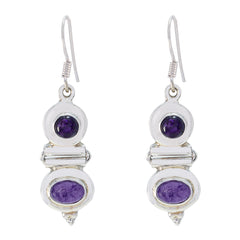 Riyo Real Gemstones multi shape Cabochon Purple Amethyst Silver Earrings gift for christmas day