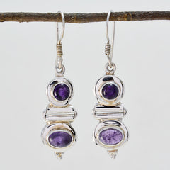Riyo Real Gemstones multi shape Cabochon Purple Amethyst Silver Earrings gift for christmas day