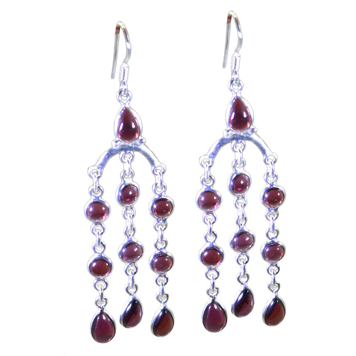 Riyo Real Gemstones multi shape Cabochon Red Garnet Silver Earring mom birthday gift