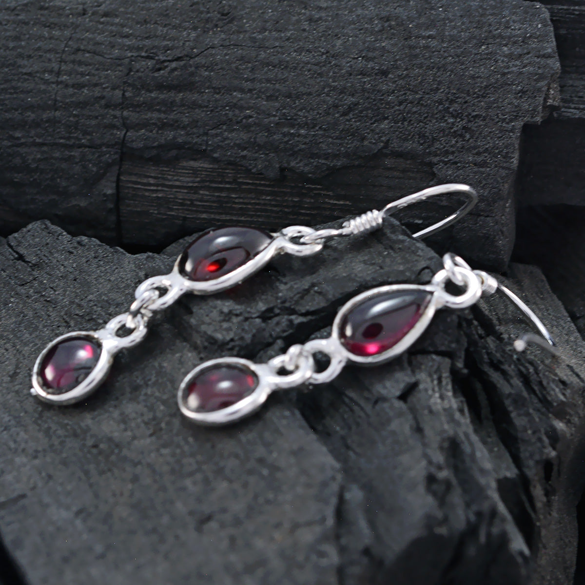 Riyo Real Gemstones multi shape Cabochon Red Garnet Silver Earrings gift for children day