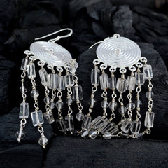 Riyo Real Gemstones multi shape Cabochon White Crystal Quartz Silver Earrings labour day gift