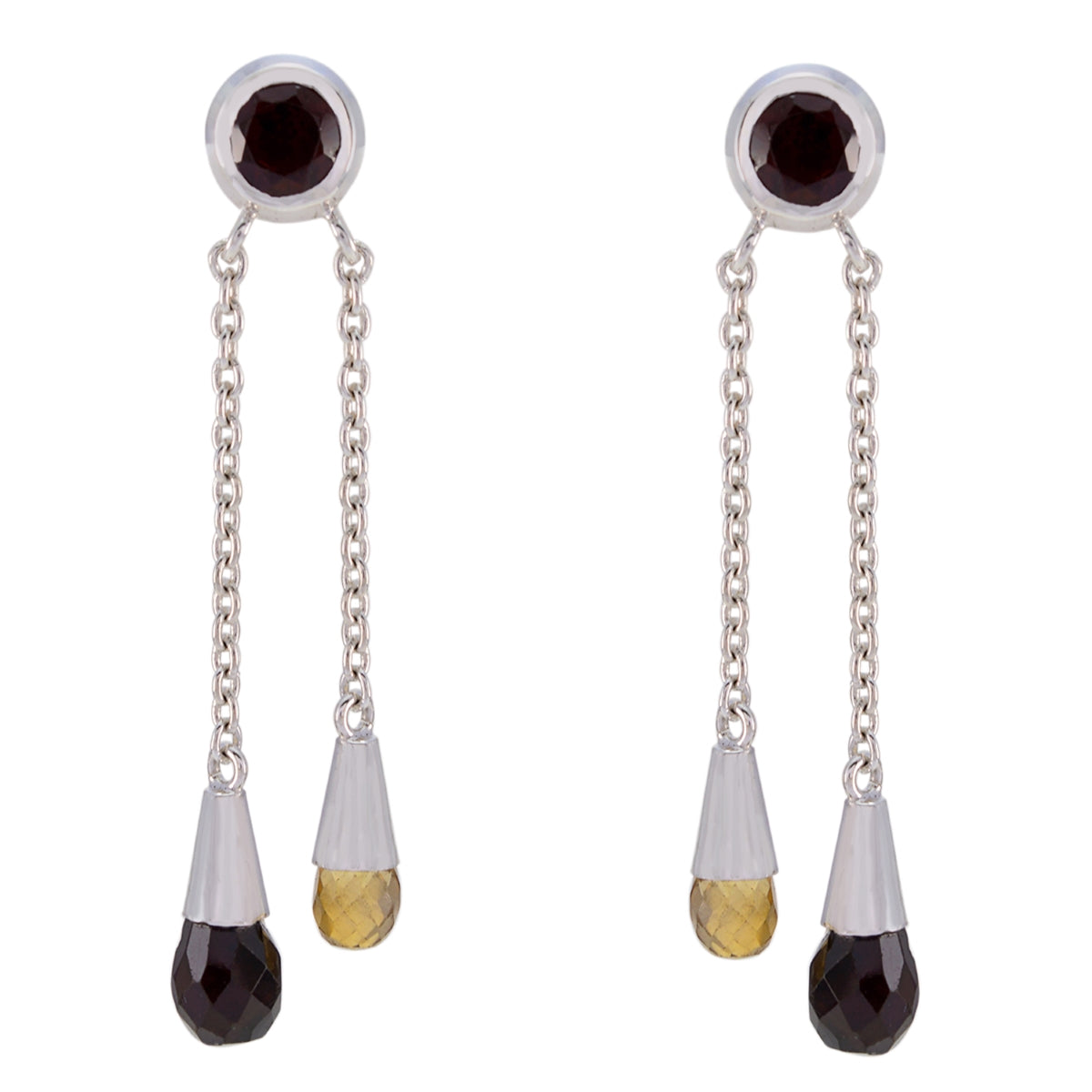 Riyo Real Gemstones multi shape Checker Multi Multi Stone Silver Earrings gift for anniversary day