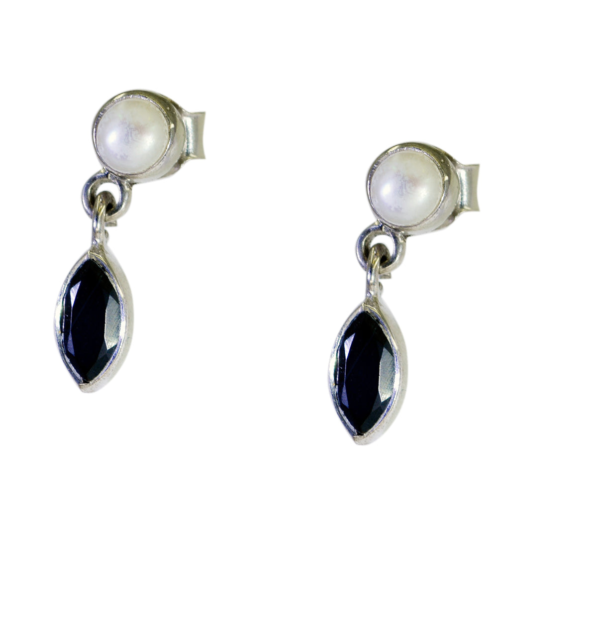 Riyo Real Gemstones multi shape Faceted Black Onyx Silver Earrings frinendship day gift