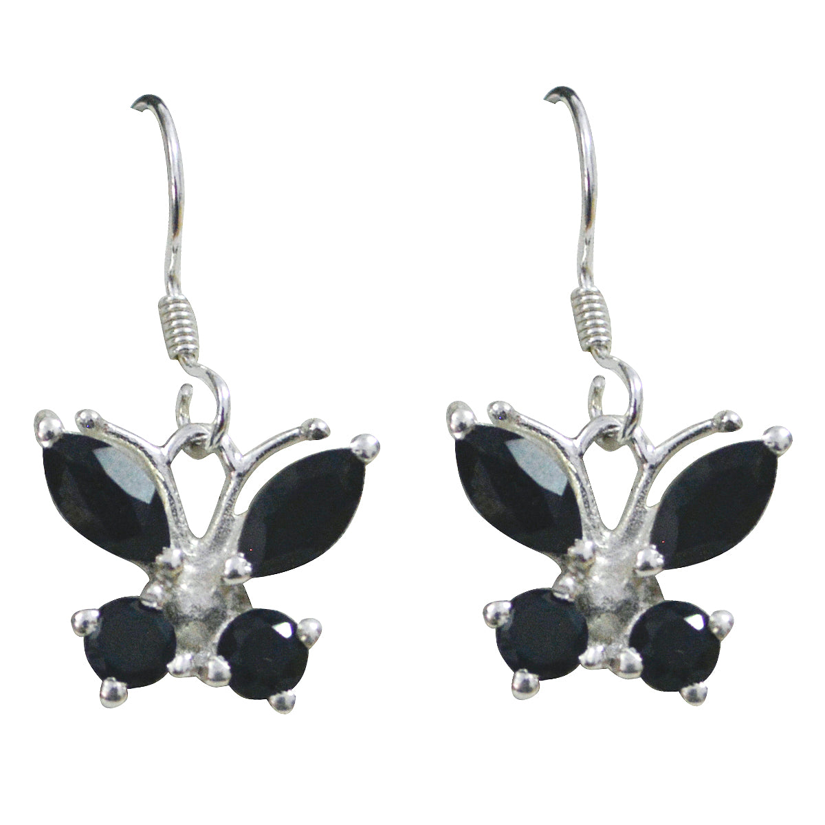 Riyo Real Gemstones multi shape Faceted Black Onyx Silver Earrings gift for grandmother