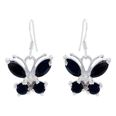 Riyo Real Gemstones multi shape Faceted Black Onyx Silver Earrings gift for grandmother