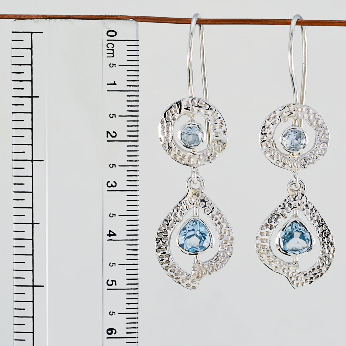 Riyo Real Gemstones multi shape Faceted Blue Topaz Silver Earring christmas day gift