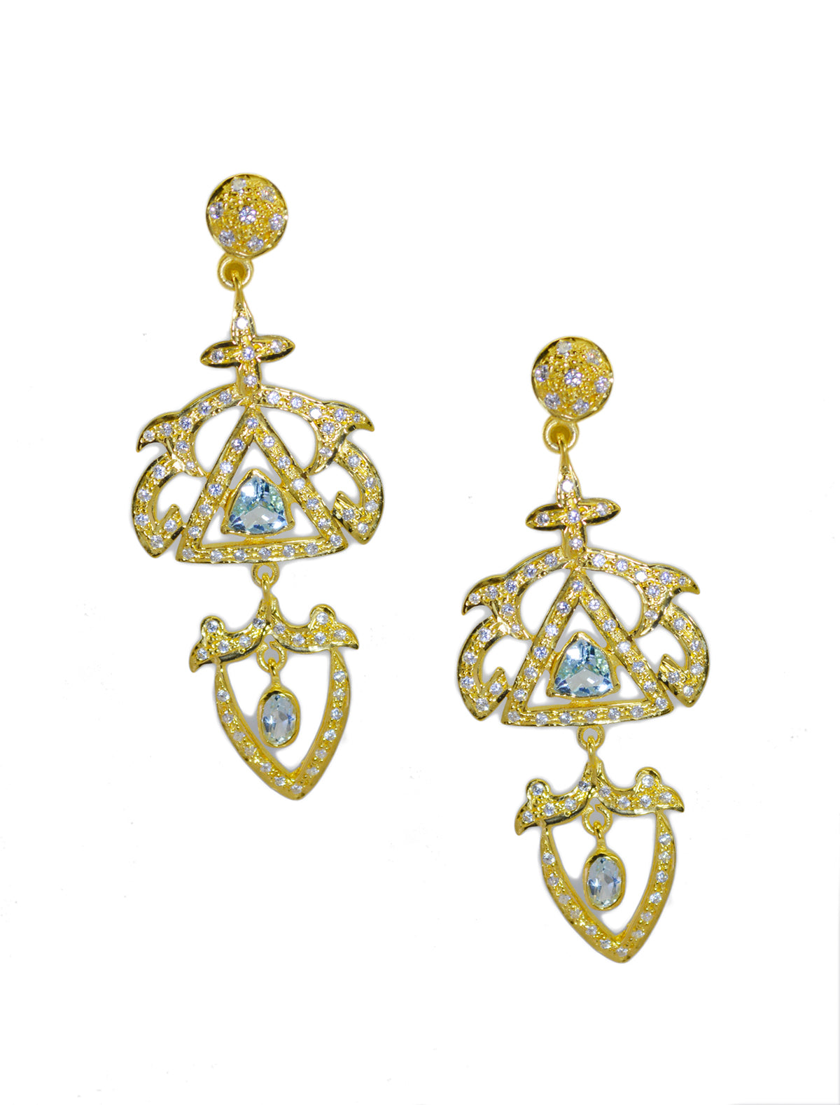 Riyo Real Gemstones multi shape Faceted Blue Topaz Silver Earring frinendship day gift