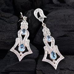 Riyo Real Gemstones multi shape Faceted Blue Topaz Silver Earring gift for cyber Monday