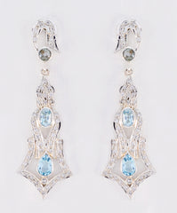 Riyo Real Gemstones multi shape Faceted Blue Topaz Silver Earring gift for cyber Monday