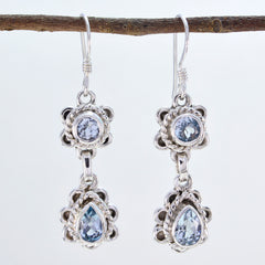 Riyo Real Gemstones multi shape Faceted Blue Topaz Silver Earrings gift for friendship day