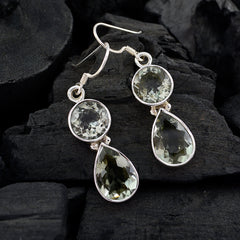 Riyo Real Gemstones multi shape Faceted Green Amethyst Silver Earring brithday gift