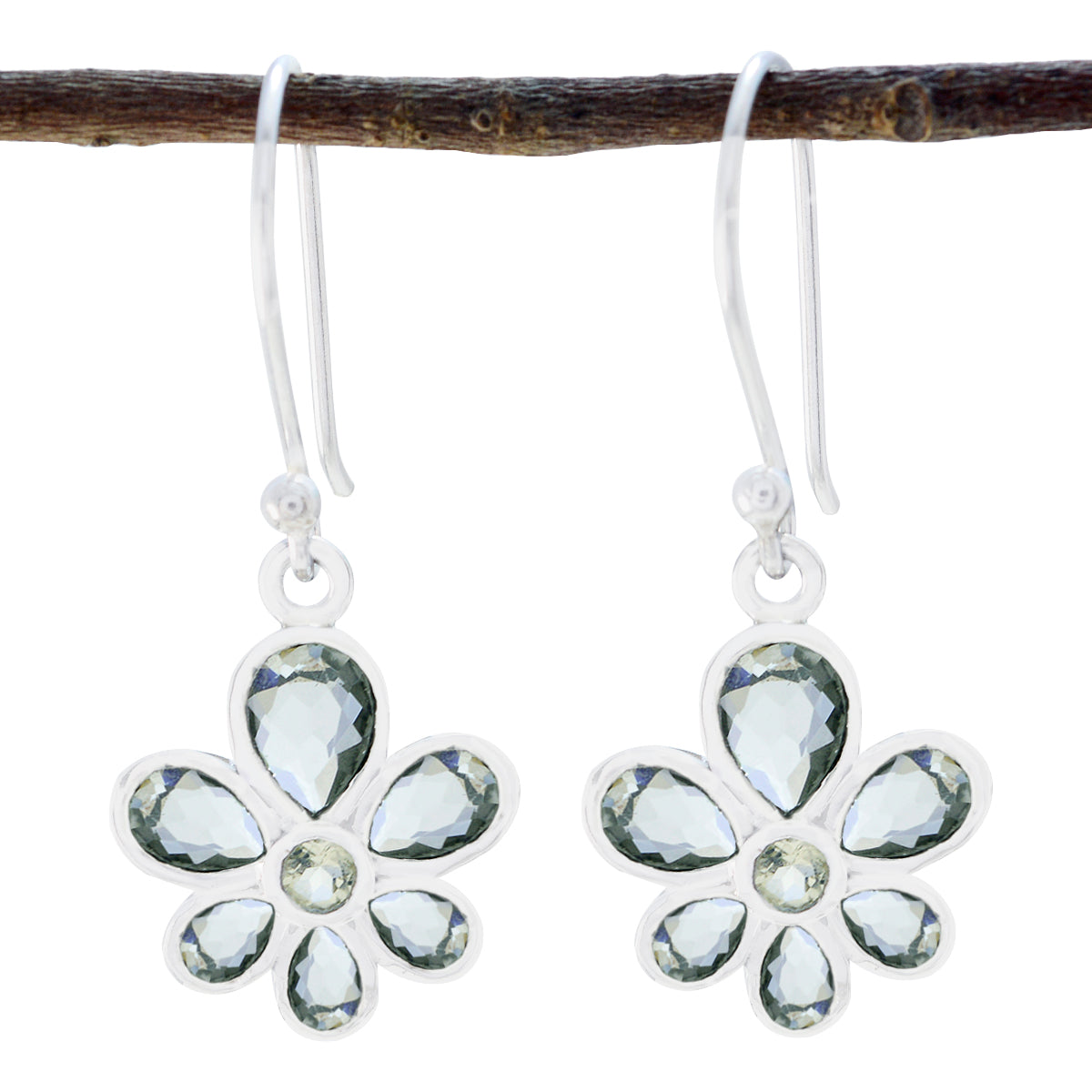 Riyo Real Gemstones multi shape Faceted Green Amethyst Silver Earring engagement gift