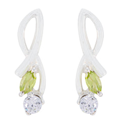Riyo Real Gemstones multi shape Faceted Green Peridot Silver Earring independence gift