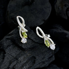 Riyo Real Gemstones multi shape Faceted Green Peridot Silver Earring independence gift