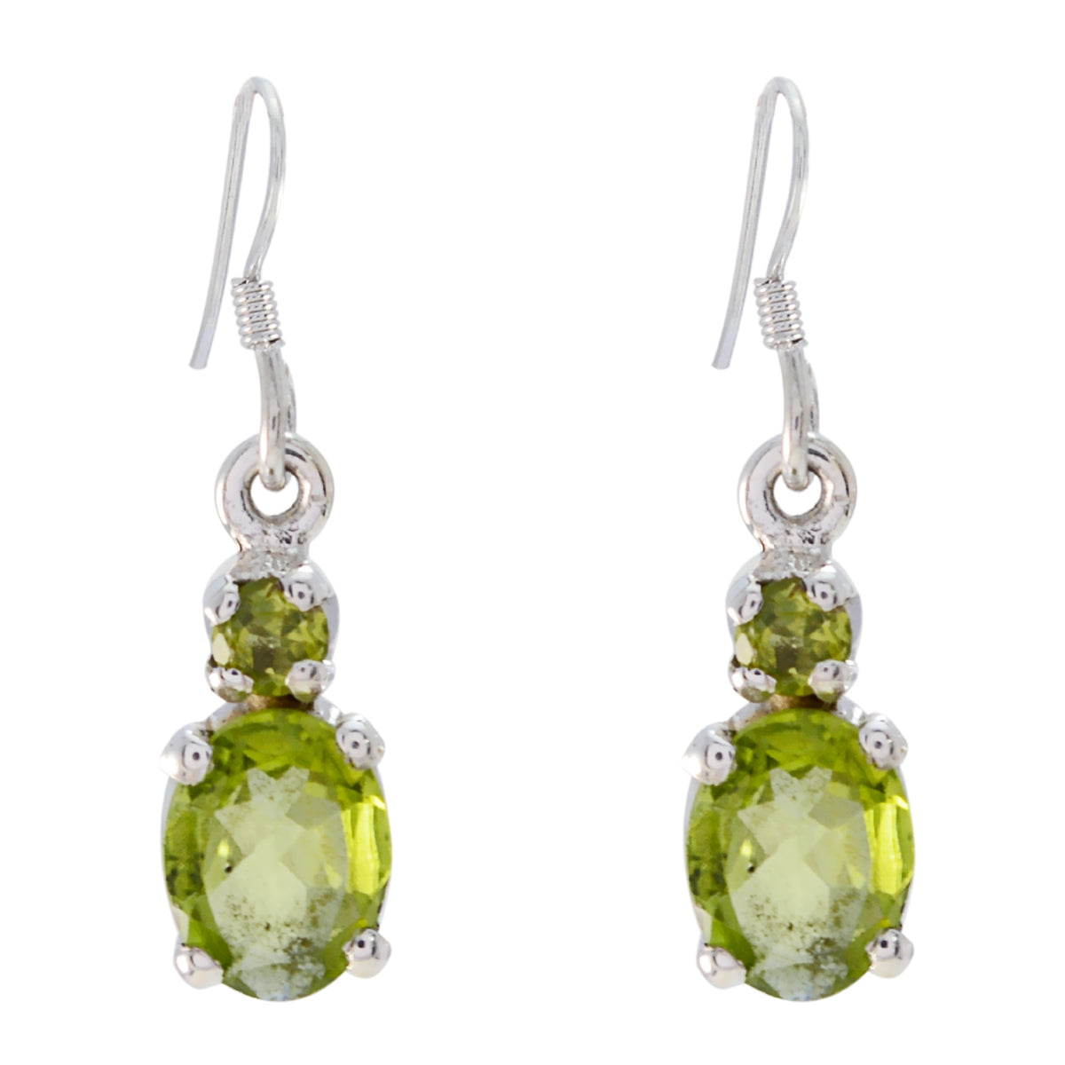 Riyo Real Gemstones multi shape Faceted Green Peridot Silver Earrings children day gift
