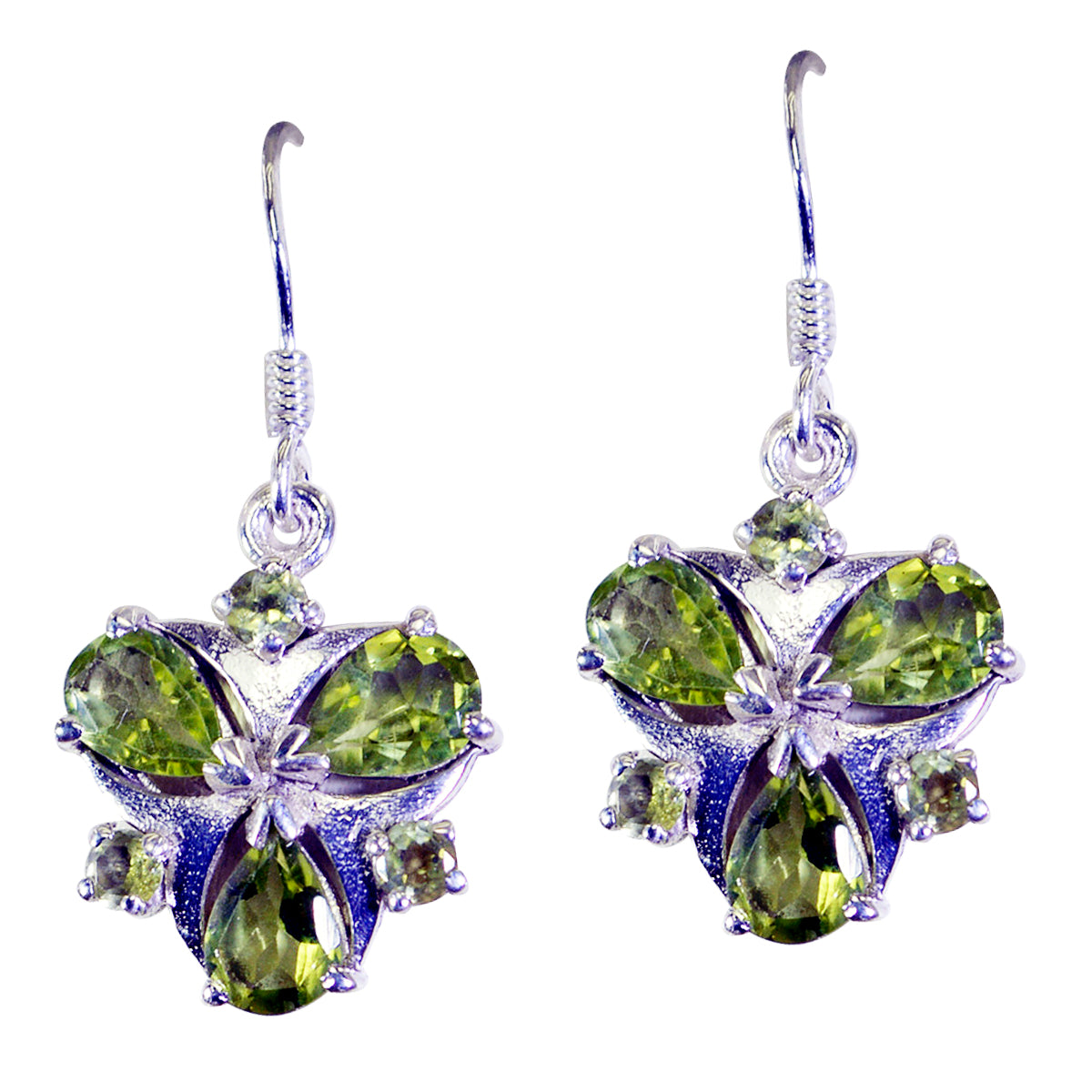 Riyo Real Gemstones multi shape Faceted Green Peridot Silver Earrings gift for easter Sunday