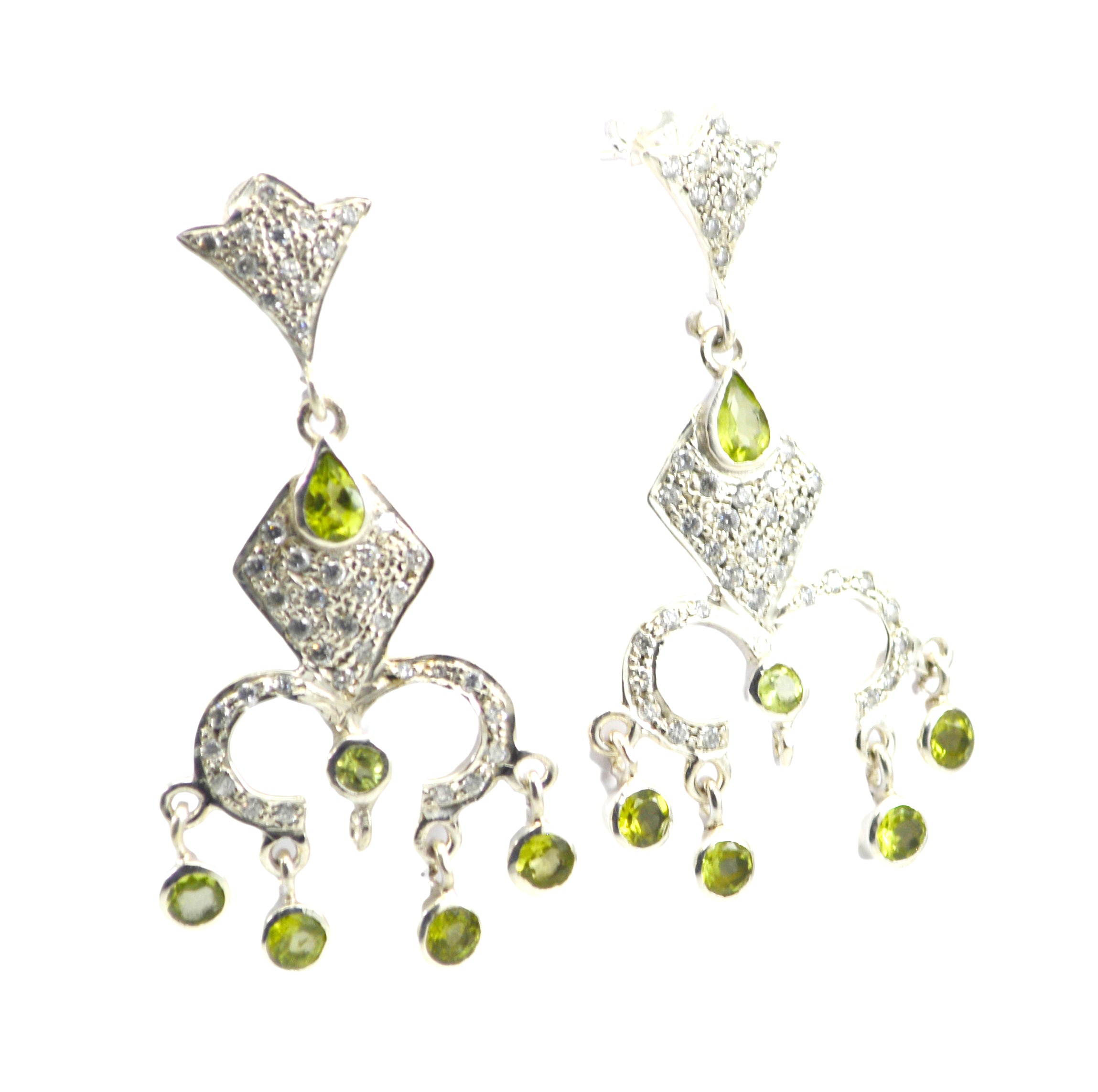 Riyo Real Gemstones multi shape Faceted Green Peridot Silver Earrings grandmom gift