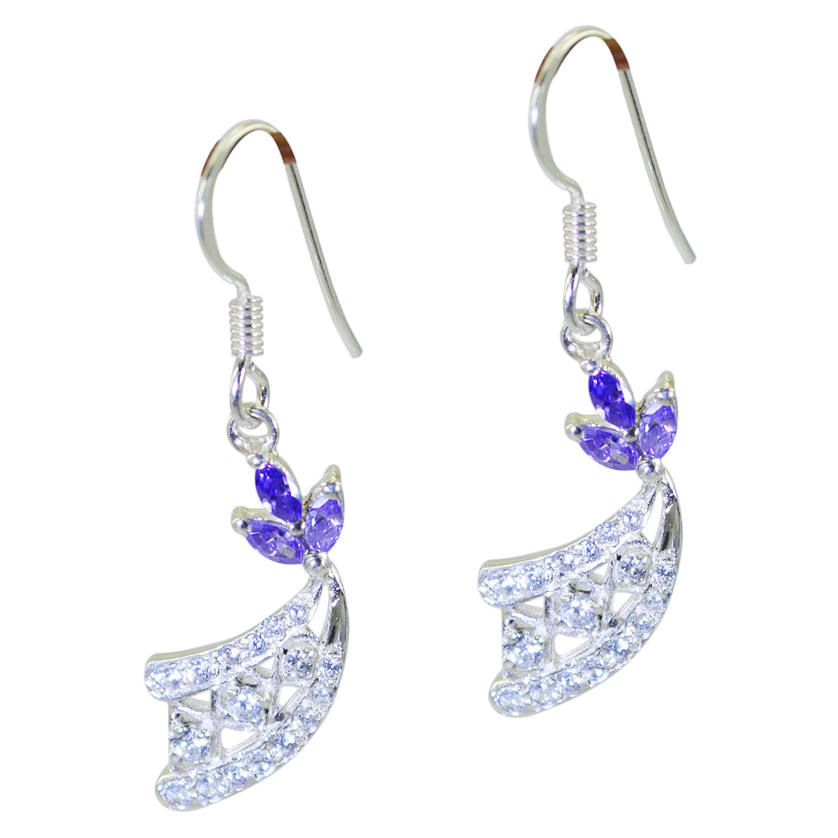 Riyo Real Gemstones multi shape Faceted Multi Multi CZ Silver Earrings gift for friend
