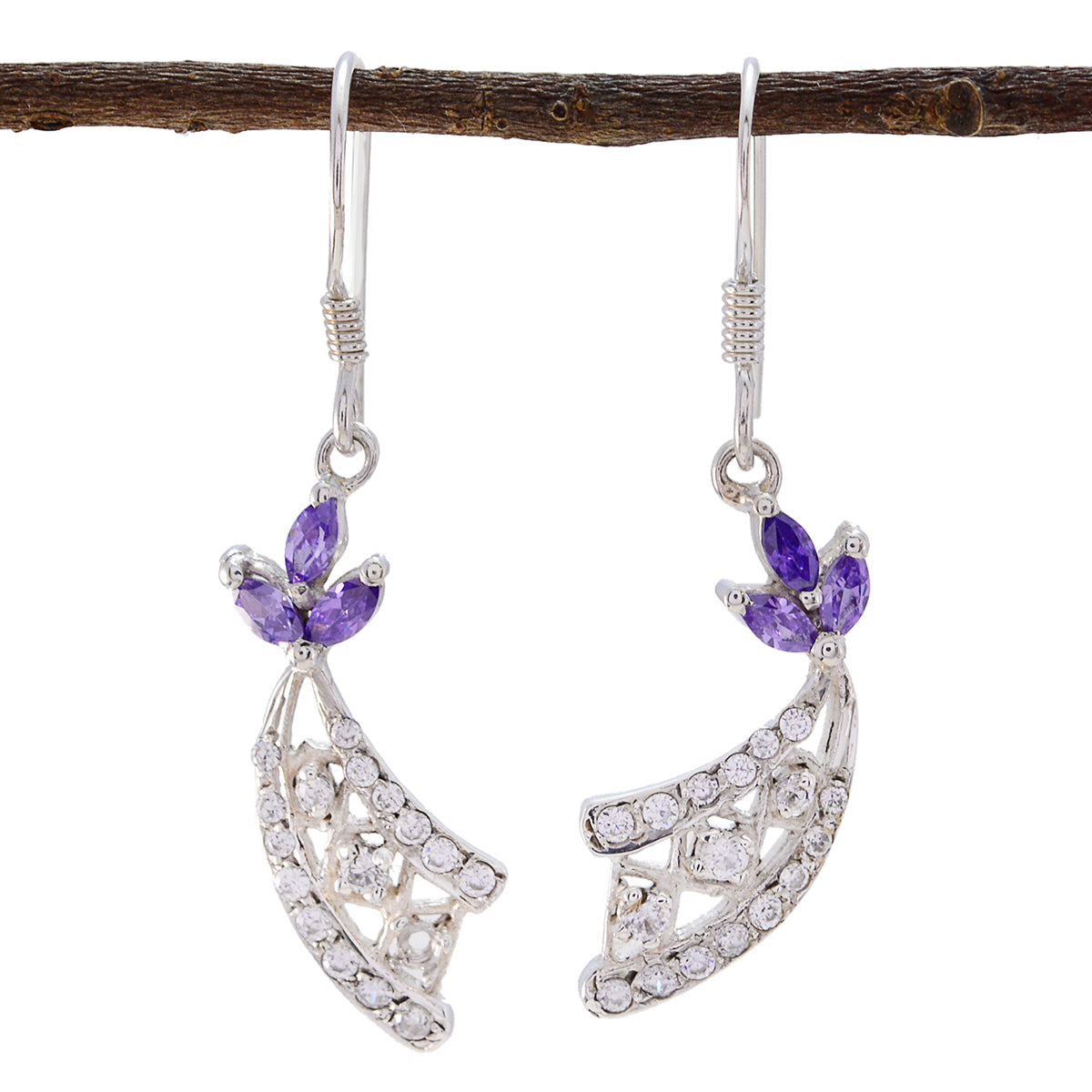 Riyo Real Gemstones multi shape Faceted Multi Multi CZ Silver Earrings gift for friend