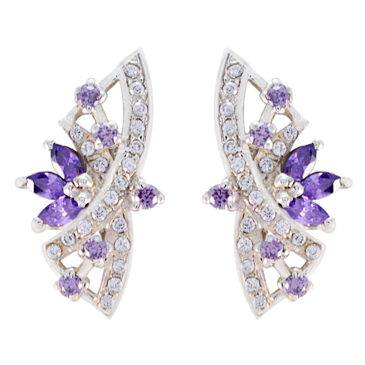 Riyo Real Gemstones multi shape Faceted Multi Multi CZ Silver Earrings mother gift