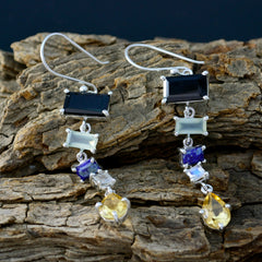 Riyo Real Gemstones multi shape Faceted Multi Multi Stone Silver Earring b' day gift