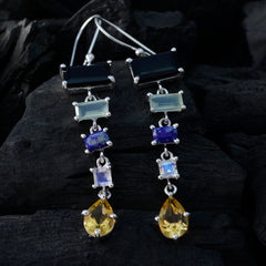 Riyo Real Gemstones multi shape Faceted Multi Multi Stone Silver Earring b' day gift