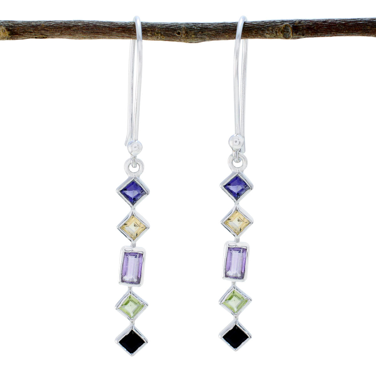 Riyo Real Gemstones multi shape Faceted Multi Multi Stone Silver Earring gift for friends