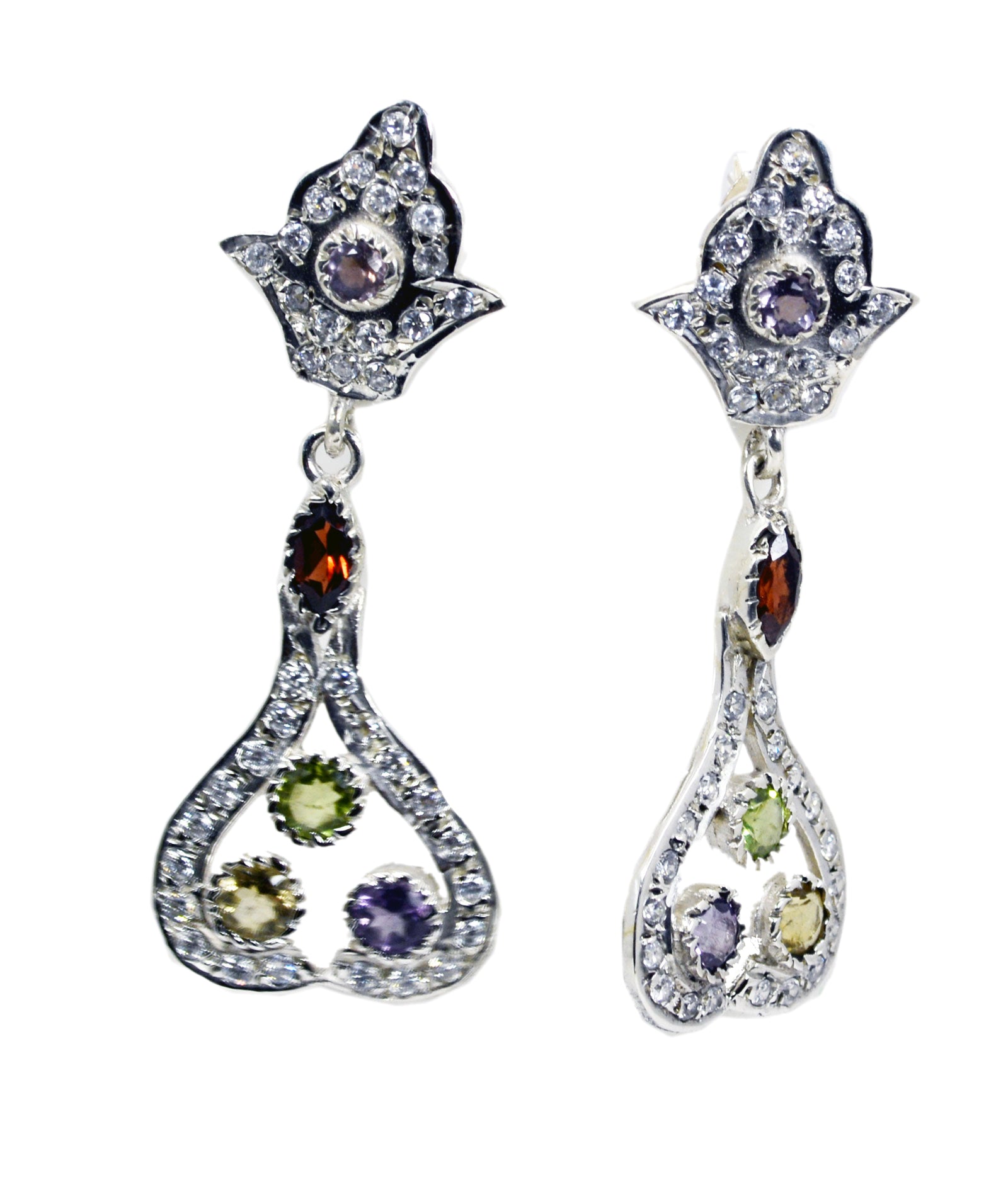 Riyo Real Gemstones multi shape Faceted Multi Multi Stone Silver Earring gift for good Friday